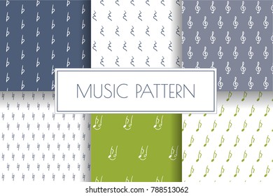 Music notes and symbols pattern in set of six 