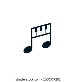 Music notes symbols with piano keyboard. Abstract musical instrument icon design.