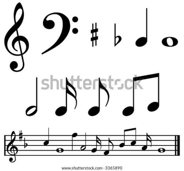 Music notes and\
symbols with sample music\
bar