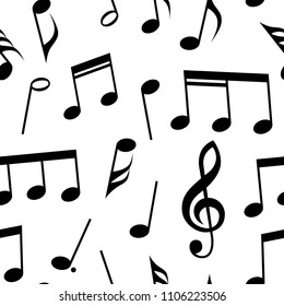 Music notes and symbols seamless pattern design. Fully editable fill and background color. Black and white musical seamless pattern.