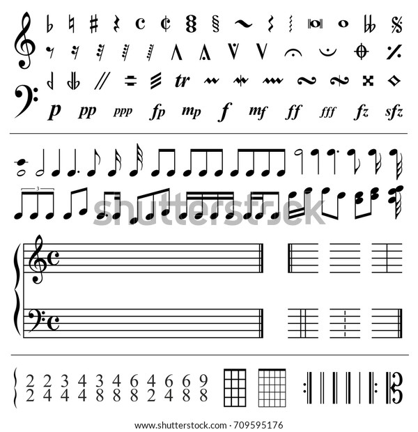 Music notes\
and symbols set - vector\
illustration