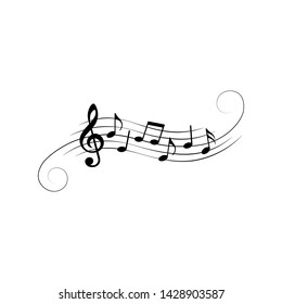 Music notes, symbols, with swirls, vector illustration.