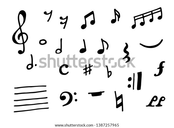 Music\
notes and symbols vector hand drawn\
illustration