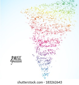 Music notes tornado. Abstract music background with various music notes, vector illustration 