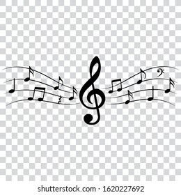 Music notes and treble clef, abstract musical design element, vector illustration.