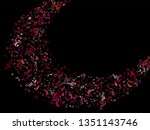 Music notes, treble clef, flat and sharp symbols flying vector background. Notation melody record clip art. Jazz music studio background. Red on black sound recording notes.