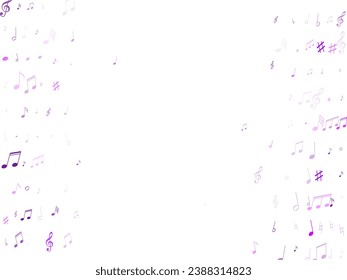 Music notes, treble clef, flat and sharp symbols flying vector design. Notation melody record classic concept. Elecrtonic music studio background. Ultra violet musical note.