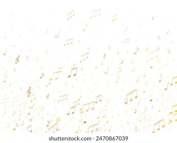 Noten, Höhen-Schlüssel, flache und scharfe Symbole, die Vektorgrafik Hintergrund fliegen. Notation Melody Record Elemente. Hintergrund des Rock-Musikstudios. In: Gold musical notation.