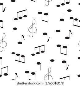 music notes and treble clef hand drawn seamless pattern in doodle style. vector, scandinavian, monochrome. For the design of wallpaper, wrapping paper, textiles. music melody