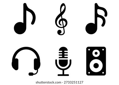Notas de música treble clef fones de ouvido microfone alto-falante