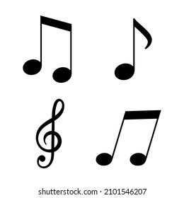 Music notes and treble clef icons set. Vector simple illustration isolated on white background