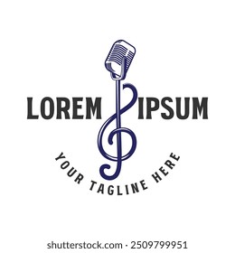 Music Notes Treble Clef e microfone Mic Icon para Podcast Radio Broadcast para entretenimento Comediante ou Sing Illustration design inspiração
