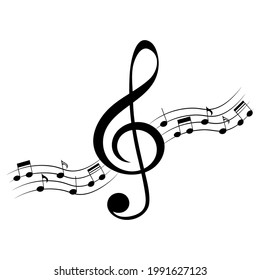 Music notes, treble clef musical sign, vector illustration.