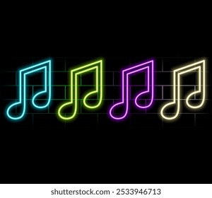 Music notes and treble clef neon signs set. Melody, classical music, sound design. Night bright neon sign, colorful billboard, light banner. Vector illustration in neon style..green.