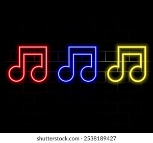 Music notes and treble clef neon signs set. Melody, classical music, sound design. Night bright neon sign, colorful billboard, light banner. Vector illustration in neon style..