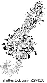 Music notes twisted into Clef