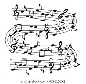 music notes twisted into a spiral, on a white background, vector