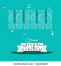 Music Notes. Vector Abstract Keyboard and Guitar Icon.