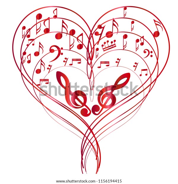 Music Notes Vector Heart Red Color Stock Vector Royalty Free