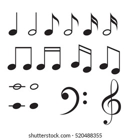 Music Notes Vector Icon Set. Black Musical Key Signs.