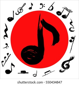 Music notes. Vector illustration, grunge style,hand drawn