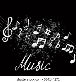 Music notes. Vector illustration, grunge style,imitation chalk,hand drawn
