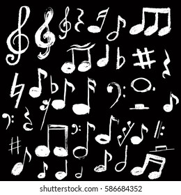 Music notes. Vector illustration, grunge style,imitation chalk,hand drawn