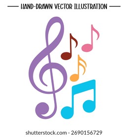 Ilustración vectorial de notas musicales, icono de notas musicales