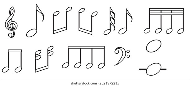 Ilustração vetorial de notas musicais. Conjunto de ícones de notas musicais