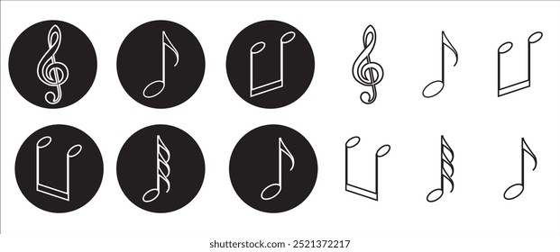 Ilustração vetorial de notas musicais. Conjunto de ícones de notas musicais