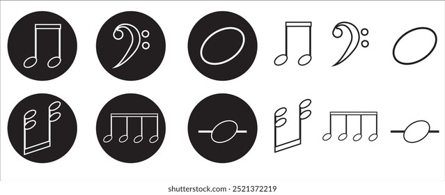 Ilustración vectorial de notas musicales. Conjunto de iconos de notas de música