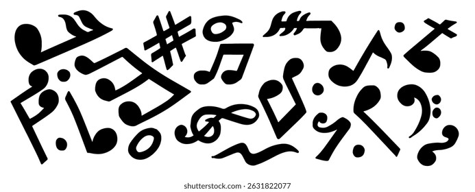 Music notes vector Illustration on a white background. Sketch style musical symbol. Doodle art music notes icon set