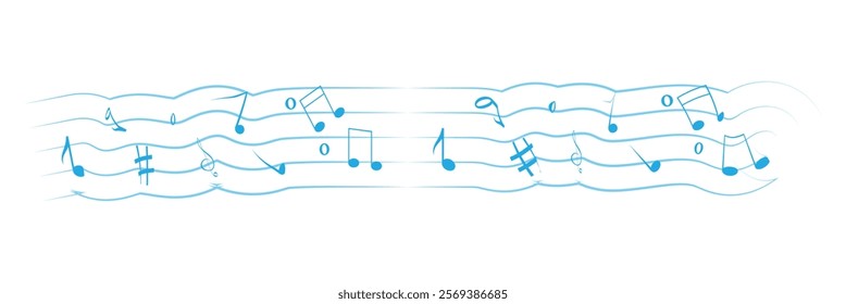 Music notes vector. Wave of music melody notes with clef. Musical stave line pattern symbols icon, vector. Music notes background, Music notes wave icon. Eps 10.