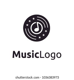 Music Notes Vinyl CD Stars Recording Studio logo design