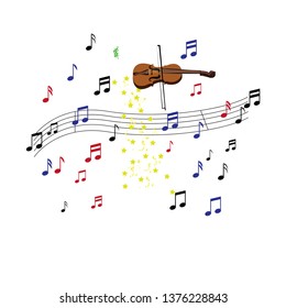 Music notes with violin and stars. Vector illustration-Vector