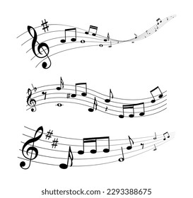 Music notes wave background. Set of music note wave decoration