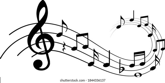 Music Notes Wave, Black Musical Symbols, Vector Illustration.