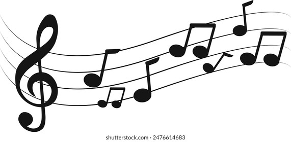 Music notes wave, Curve musical signs, sound wave line symbol, acoustic composition, Musical note, music sound, musical waves