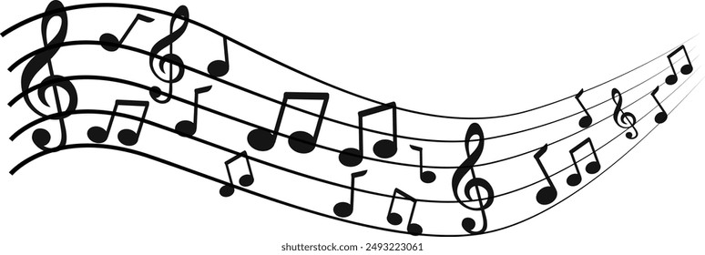 Music notes wave, Curve musical signs, sound wave line symbol, acoustic composition, Musical note, music sound, musical waves