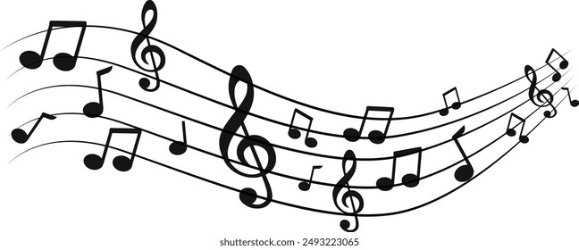 Music notes wave, Curve musical signs, sound wave line symbol, acoustic composition, Musical note, music sound, musical waves