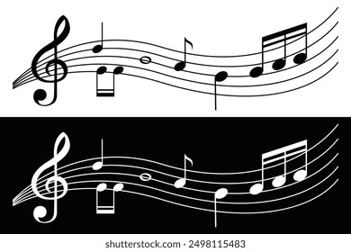 Music notes wave, Curve musical signs, sound wave line symbol, acoustic composition, Musical note, music sound, musical waves. eps 10