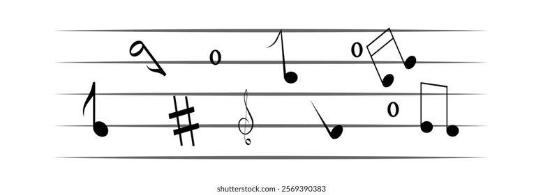 Music notes wave, Curve musical signs, sound wave line symbol, acoustic composition, Musical note, music sound, musical waves. Eps 10.