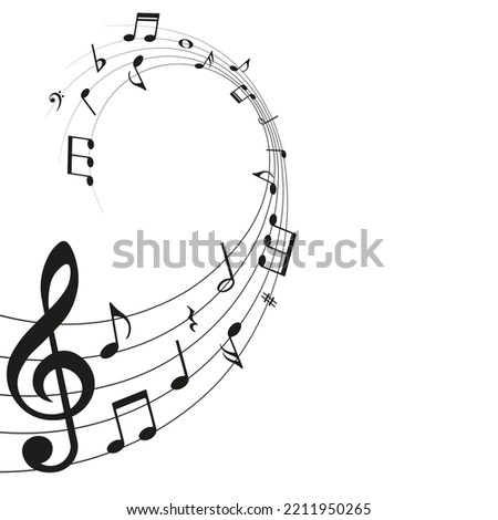 Music notes wave design, black musical symbols on white background, vector illustration.