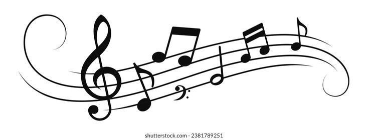 Music notes wave. Group musical notes with G-clef. Melody symbol. The musical notes with the treble clef on white background - stock vector.