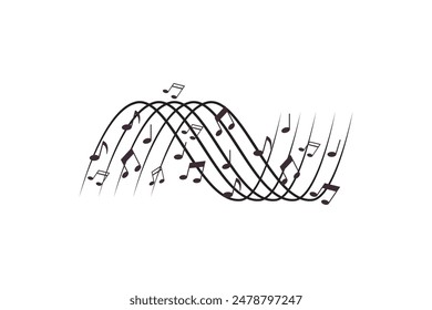 Music notes wave isolated free vector