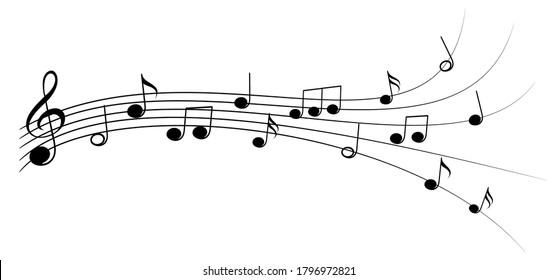 Music notes wave isolated, group musical notes background – for stock vector