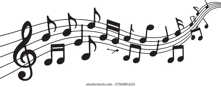 Music notes wave isolated, group musical notes background