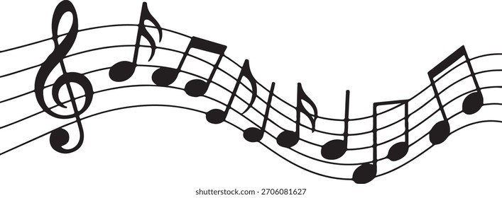 Music notes wave isolated, group musical notes background