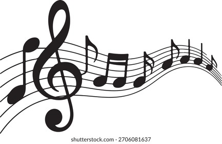 Las notas de música de la onda aislaron, fondo musical de las notas del grupo