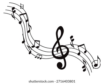 Las notas de la música de la onda aislada, fondo musical de las notas. Onda de notas musicales. Notas de música melodía sobre fondo blanco.	

